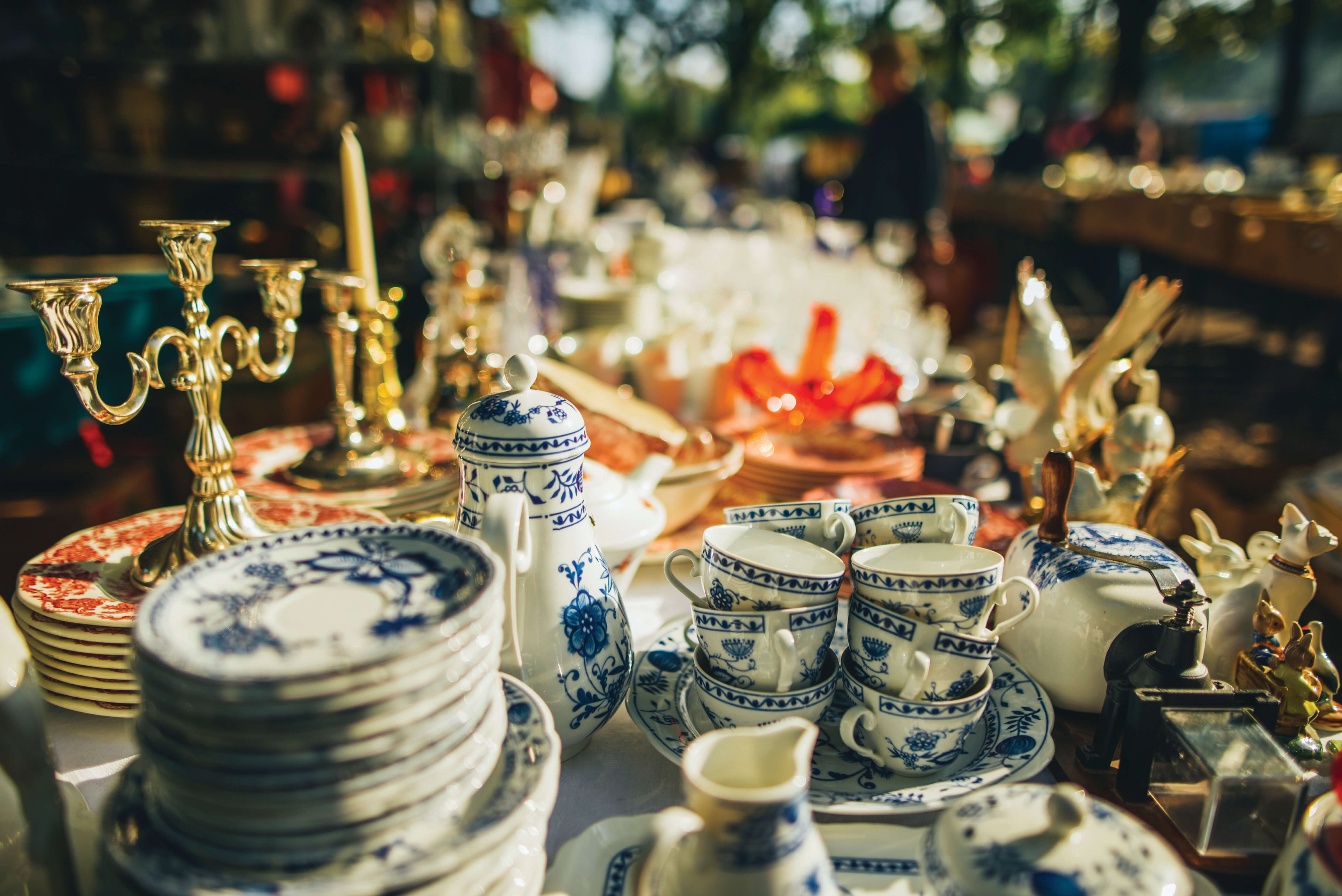 Fine china and other beautiful pieces for sale at a flea market in Berlin