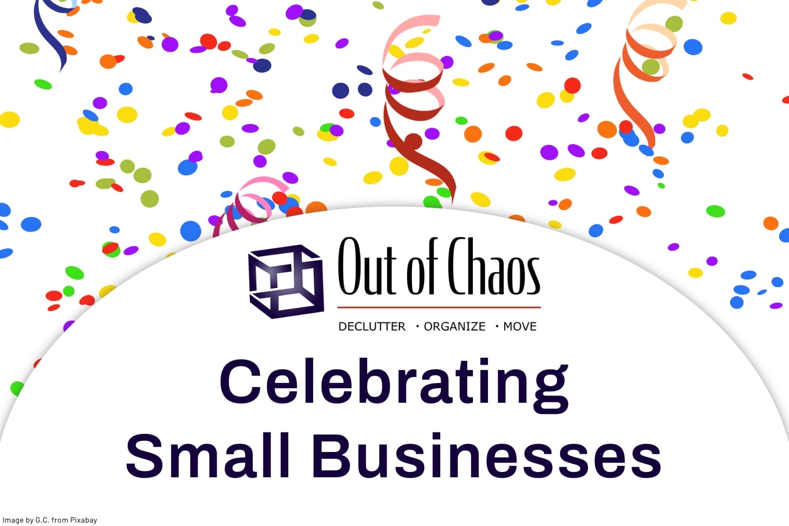 colourful confetti surrounding the words Out of Chaos celebrating small businesses