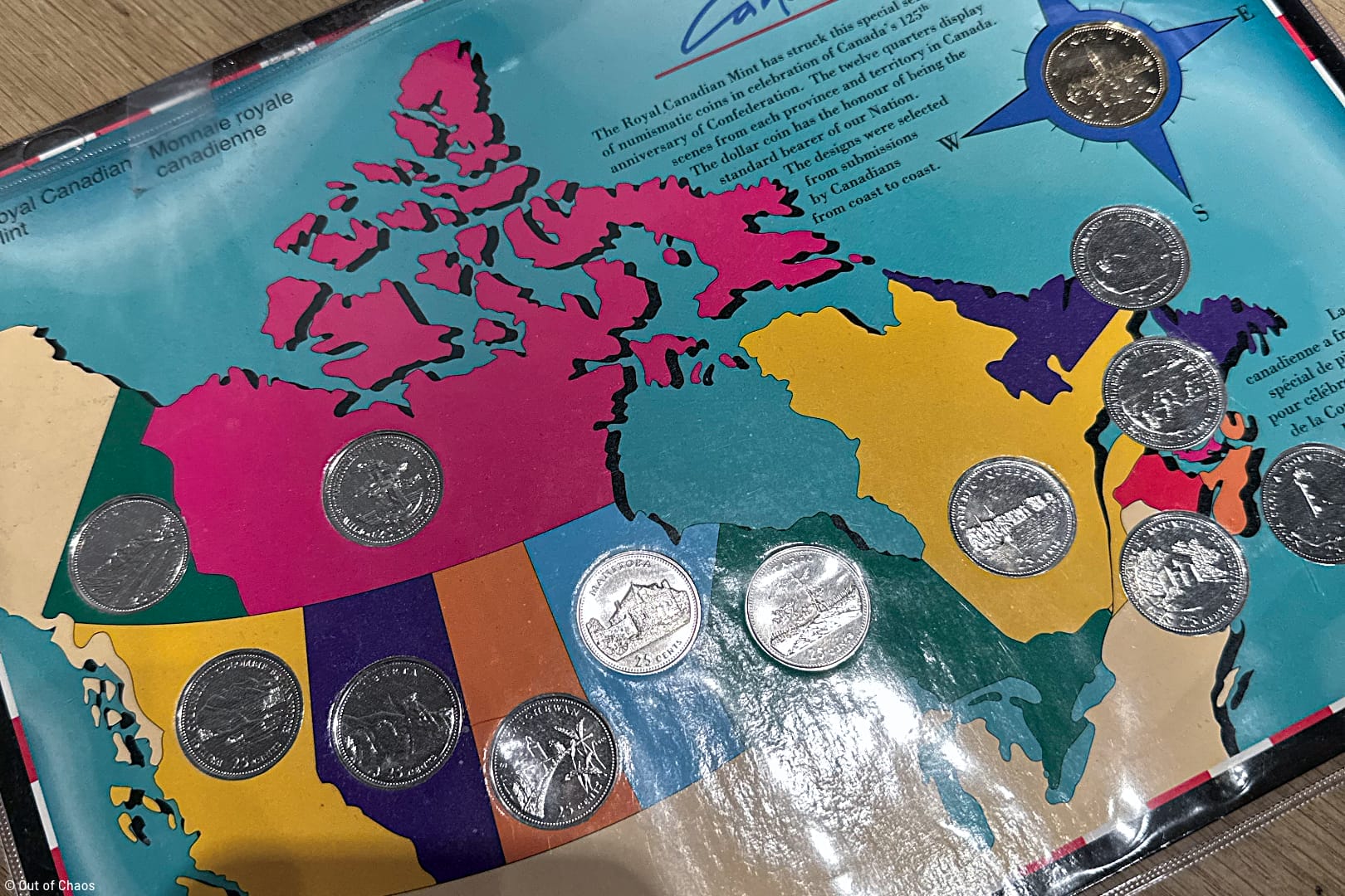 A map of Canada with a provincial minted quarter embedded in each province