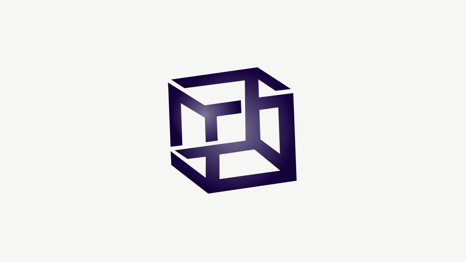 A purple geometric cube with intersecting paths on a white background