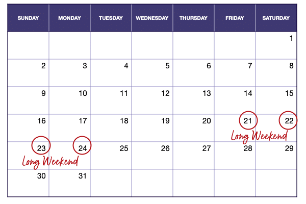 Long Weekend Calendar